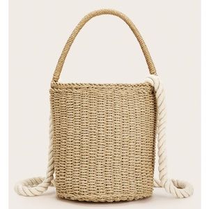 Bali Rattan Bag Bucket Straw Accent Drawstring